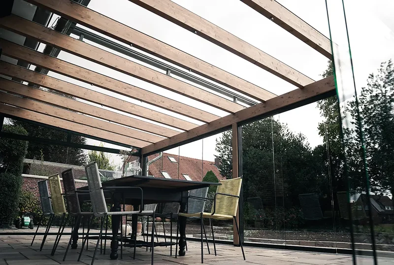 Terrassenüberdachung Holz 500x400cm VSG Natur