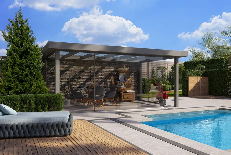 Terrassenüberdachung Flachdach 7x3,5m Freistehend Anthrazit