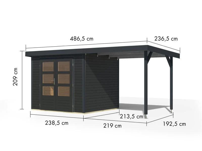 Karibu Hybrid Gartenhaus Jupiter 3 C anthrazit/anthrazit inkl. 2,35 m Anbaudach