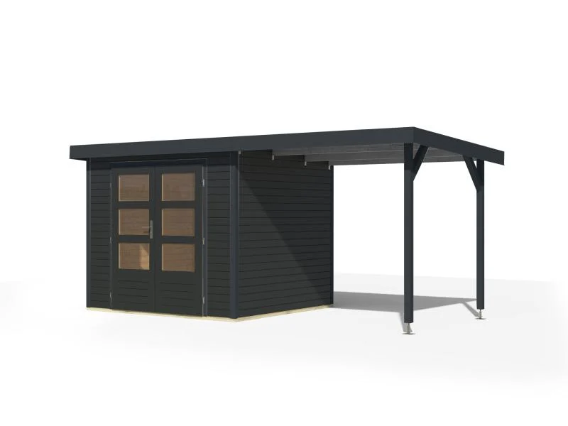 Karibu Hybrid Gartenhaus Jupiter 3 C anthrazit/anthrazit inkl. 2,35 m Anbaudach