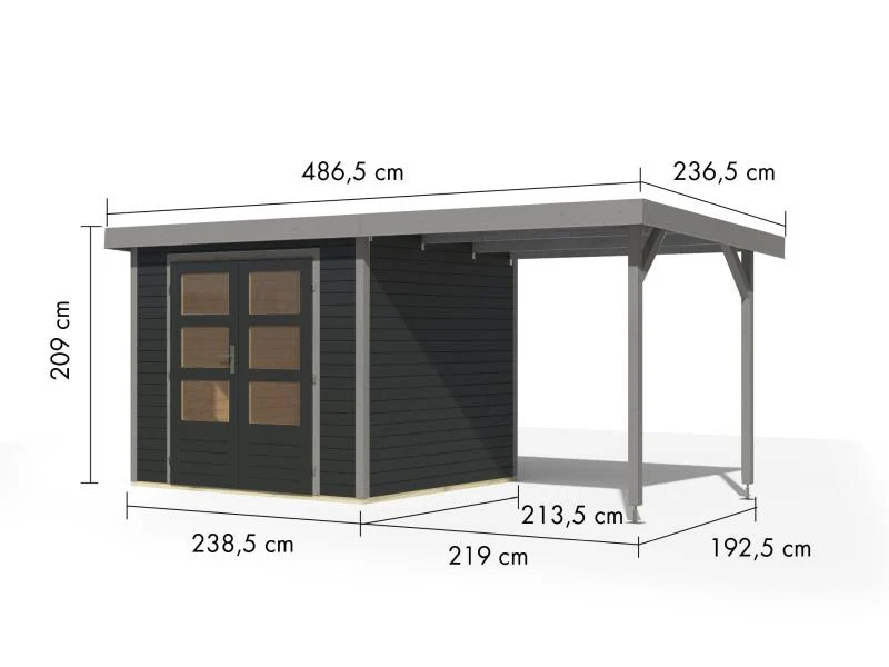 Karibu Hybrid Gartenhaus Jupiter 3 C anthrazit/graualuminium inkl. 2,35 m Anbaudach