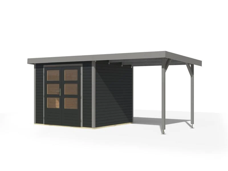 Karibu Hybrid Gartenhaus Jupiter 3 C anthrazit/graualuminium inkl. 2,35 m Anbaudach