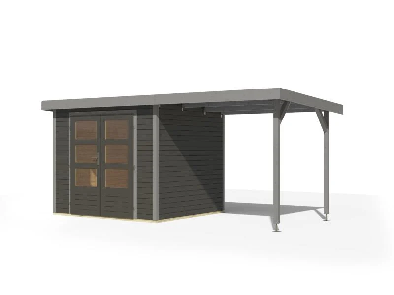 Karibu Hybrid Gartenhaus Jupiter 3 B terragrau/graualuminium inkl. 2,35 m Anbaudach
