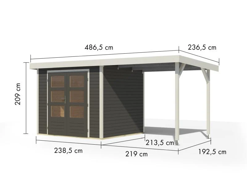 Karibu Hybrid Gartenhaus Jupiter 3 B terragrau/graualuminium inkl. 2,35 m Anbaudach