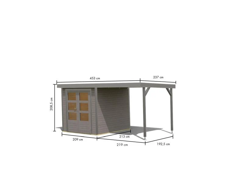 Karibu Hybrid Gartenhaus Jupiter 2 D wassergrau/graualuminium, inkl. 2,40 m Anbaudach