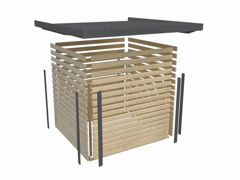 Karibu Hybrid Gartenhaus Jupiter 2 D wassergrau/graualuminium, inkl. 2,40 m Anbaudach