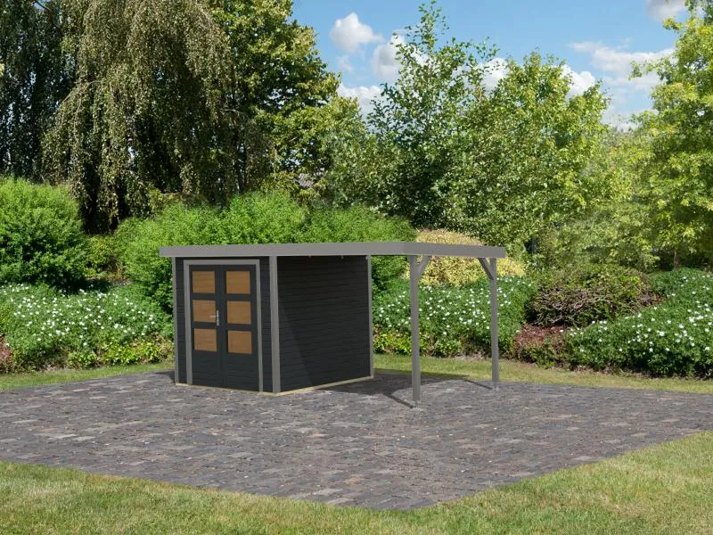 Karibu Hybrid Gartenhaus Jupiter 2 C anthrazit/graualuminium , inkl. 2,40 m Anbaudach