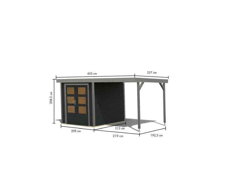 Karibu Hybrid Gartenhaus Jupiter 2 C anthrazit/graualuminium , inkl. 2,40 m Anbaudach