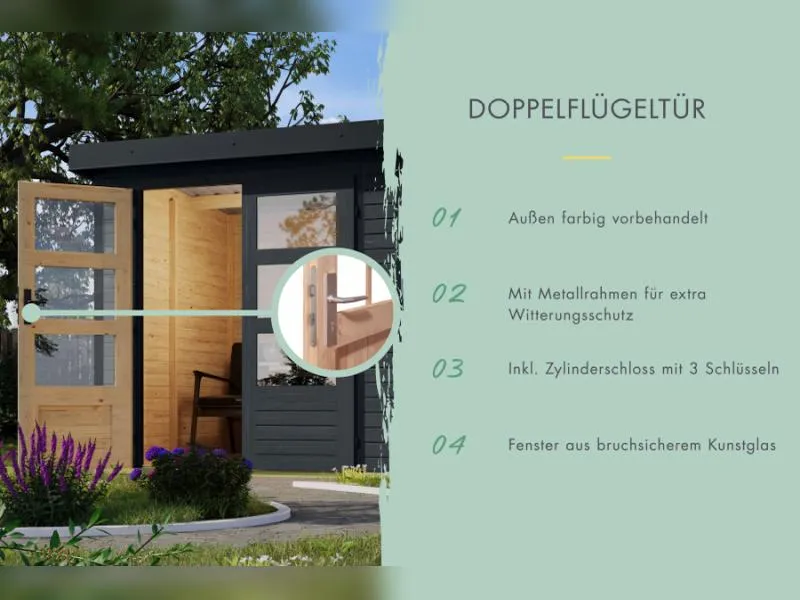 Karibu Hybrid Gartenhaus Jupiter 2 C anthrazit/graualuminium , inkl. 2,40 m Anbaudach