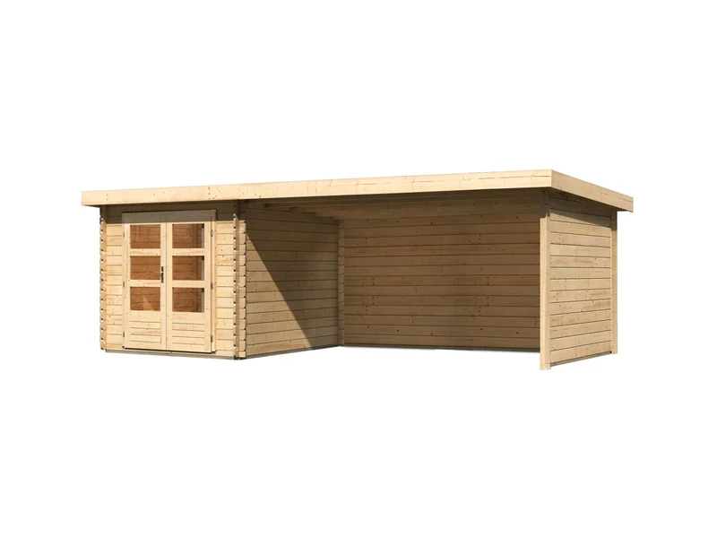 Karibu Gartenhaus Bastrup 4 mit Anbaudach 4 Meter inkl. Rück- und Seitenwand