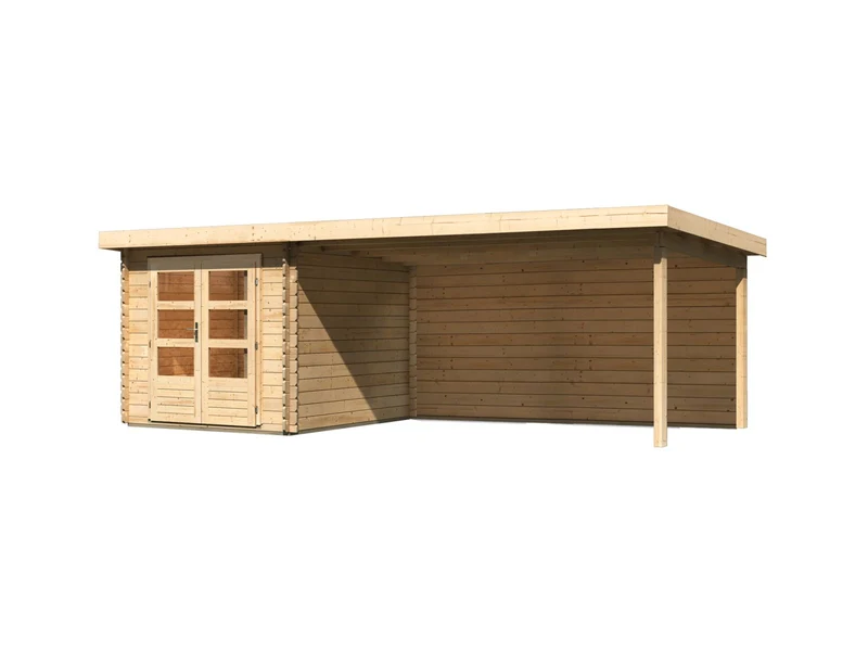 Karibu Gartenhaus Bastrup 4 mit Anbaudach 4 Meter inkl. Rückwand