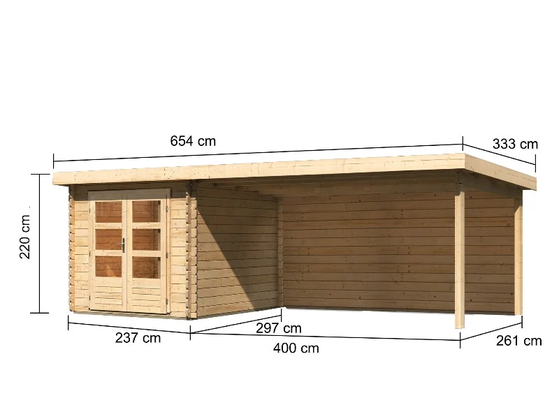Karibu Gartenhaus Bastrup 4 mit Anbaudach 4 Meter inkl. Rückwand