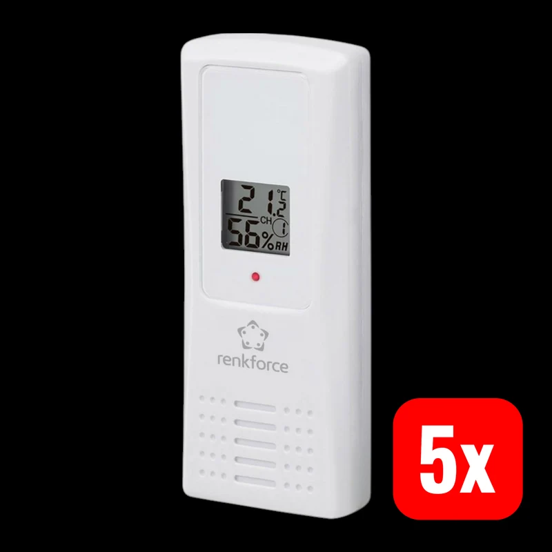 5x B-Ware Renkforce Thermo Hygrosensor Sensor 100 m Thermosensor Batterie Weiß 5 STÜCK