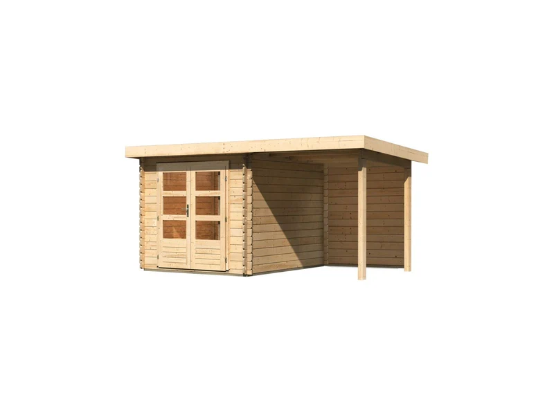Karibu Gartenhaus Bastrup 4 mit Anbaudach 2 Meter inkl. Rückwand