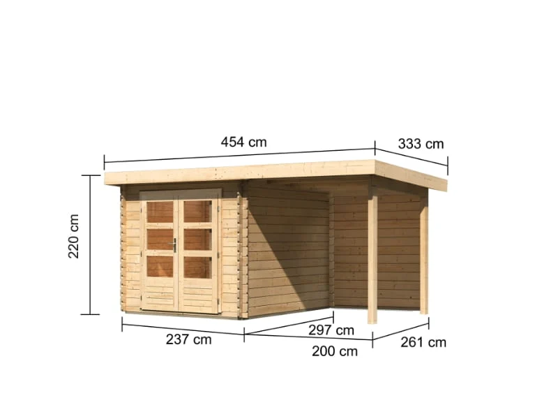 Karibu Gartenhaus Bastrup 4 mit Anbaudach 2 Meter inkl. Rückwand