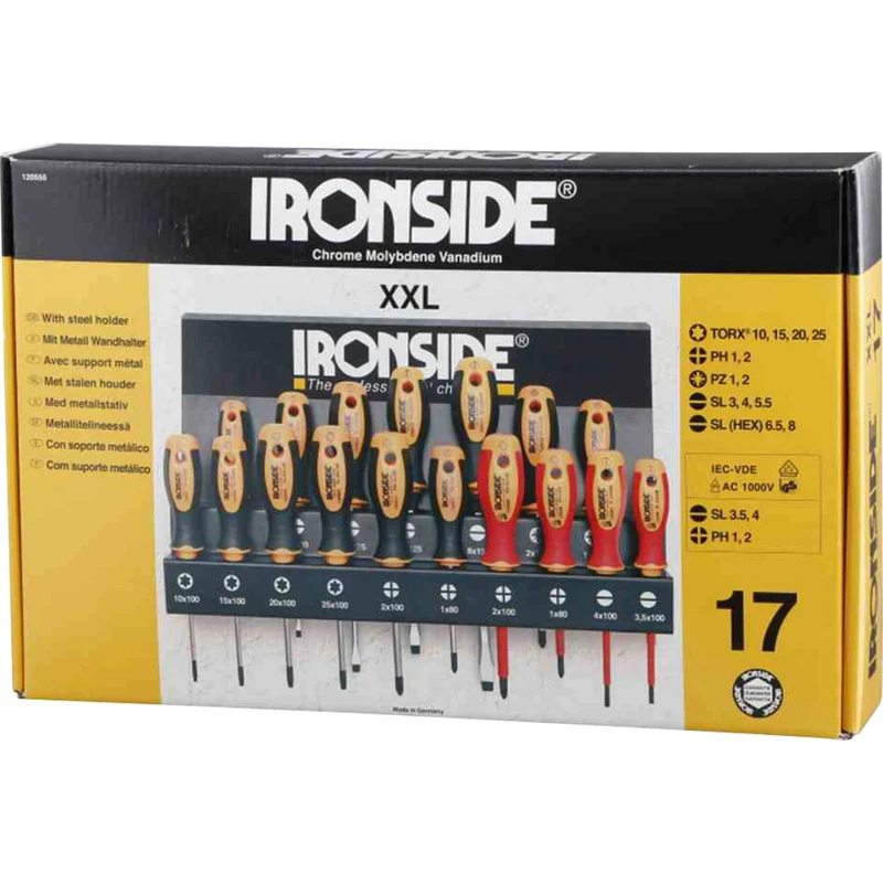 B-Ware IRONSIDE Schraubendreher Set Metallständer VDE PH PZ SL TX Hex 17-teilig
