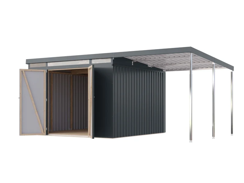 Karibu Metallgerätehaus Iridium 3,5 in Anthrazit, inkl. Anbaudach 2m