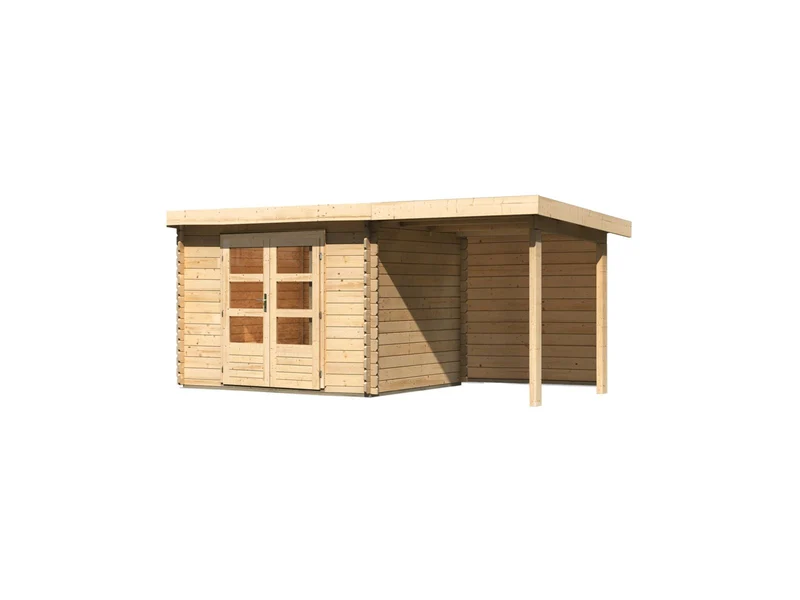 Karibu Gartenhaus Bastrup 3 mit Anbaudach 2 Meter inkl. Rückwand
