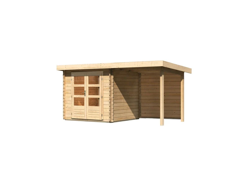 Karibu Gartenhaus Bastrup 2 mit Anbaudach 2 Meter inkl. Rückwand
