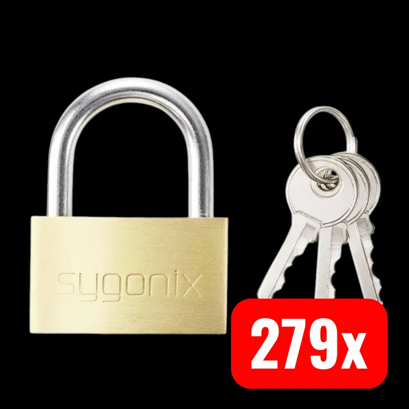 B-Ware Sygonix Vorhängeschloss Schloss 3 Schlüssel Messing Goldgelb 39,8 mm 279 STÜCK