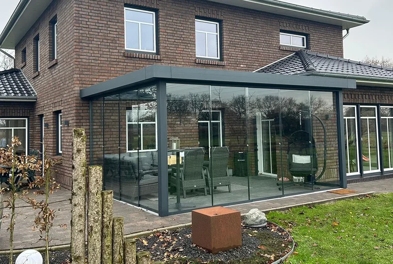 Terrassenüberdachung Flachdach 3x3,5m Wandanbau Anthrazit