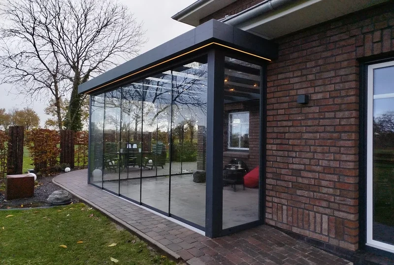 Terrassenüberdachung Flachdach 3x3,5m Wandanbau Anthrazit