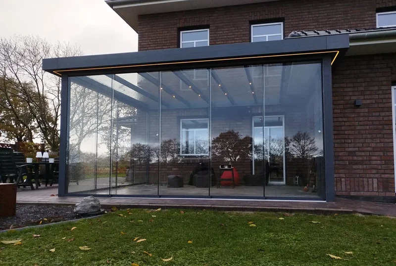 Terrassenüberdachung Flachdach 3x3,5m Wandanbau Anthrazit