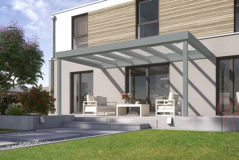 Terrassenüberdachung Flachdach 4x3m Wandanbau Anthrazit