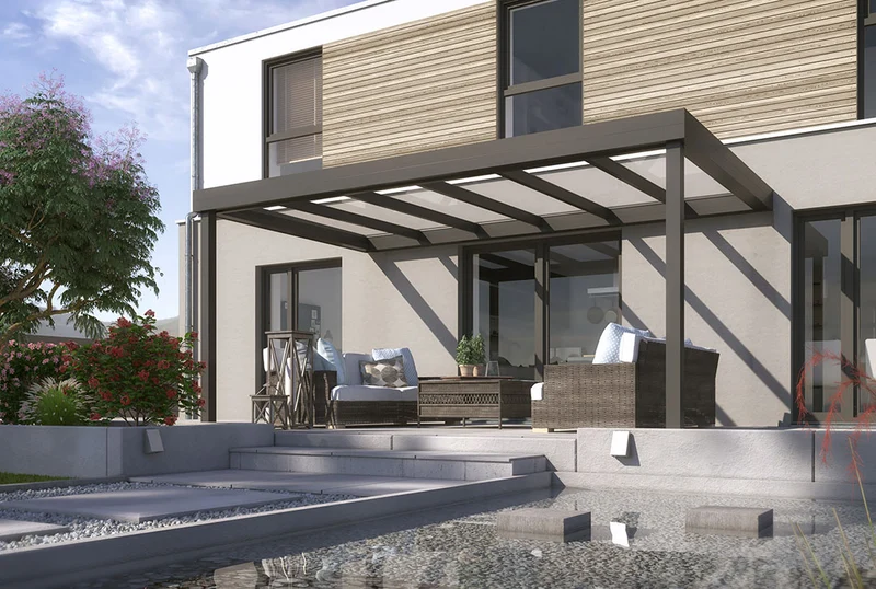 Terrassenüberdachung Flachdach 4x3m Wandanbau Anthrazit