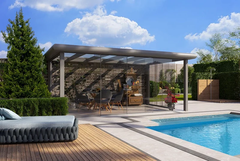 Terrassenüberdachung Flachdach 5x3m Wandanbau Anthrazit