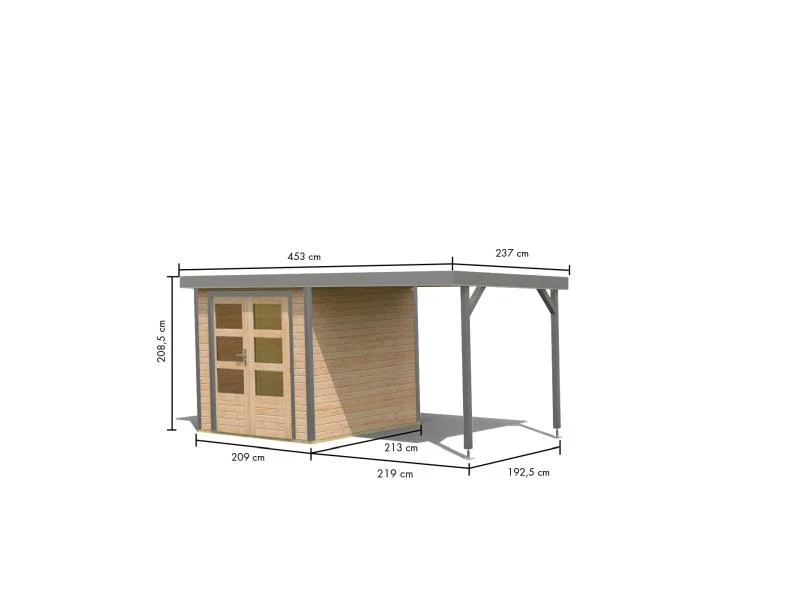 Karibu Hybrid Gartenhaus Jupiter 2 A naturbelassen/graualuminium, inkl. 2,40 m Anbaudach