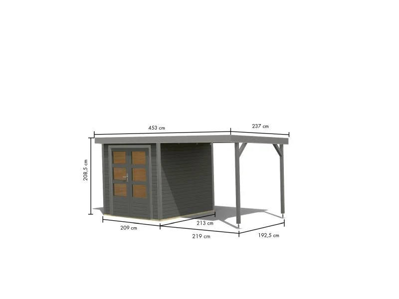 Karibu Hybrid Gartenhaus Jupiter 2 B terragrau/graualuminium, inkl. 2,40 m Anbaudach
