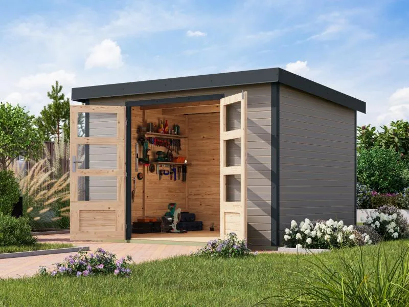 Karibu Hybrid Gartenhaus Jupiter 5 D wassergrau/anthrazit