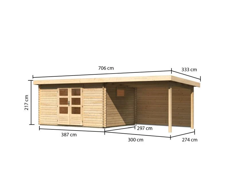 Karibu Gartenhaus Trittau 5 inkl. Anbaudach 3,3 m inkl. Rückwand
