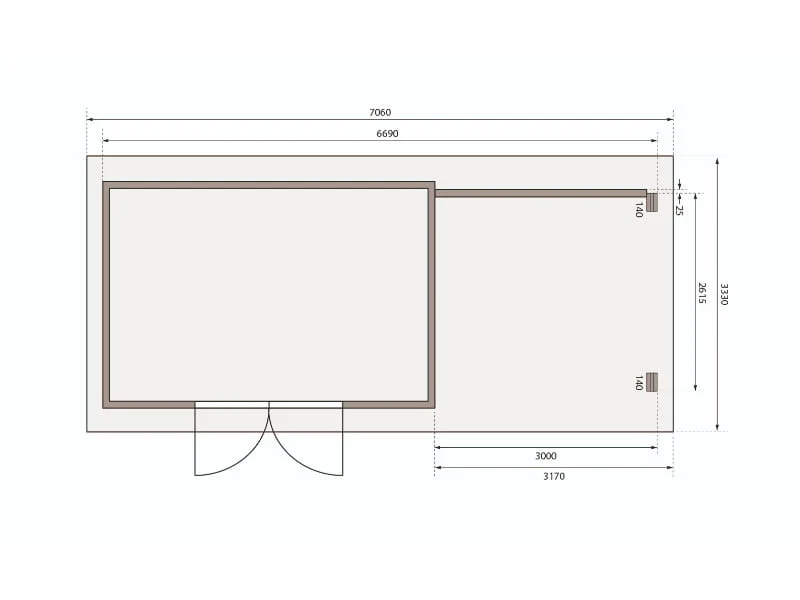 Karibu Gartenhaus Trittau 5 inkl. Anbaudach 3,3 m inkl. Rückwand