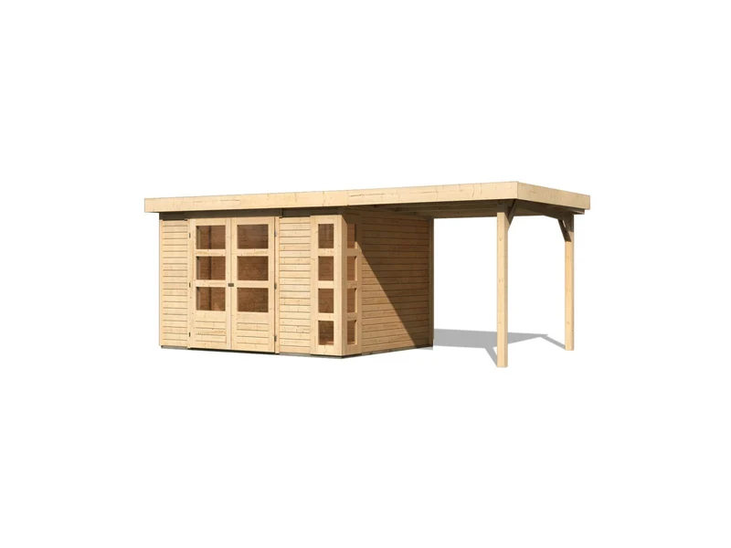 Karibu Gartenhaus Kerko 5 natur mit Anbaudach 2,40 m