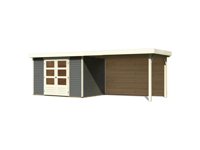 Karibu Gartenhaus Askola 4 mit Anbaudach 2,8 m mit Rückwand, terragrau