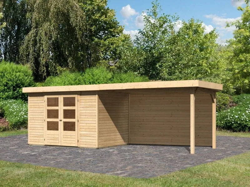 Karibu Gartenhaus Askola 4 mit Anbaudach 2,8 m, Rückwand