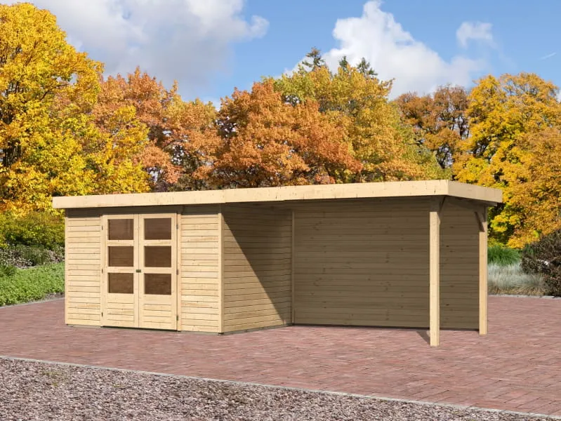 Karibu Gartenhaus Askola 4 mit Anbaudach 2,8 m, Rückwand