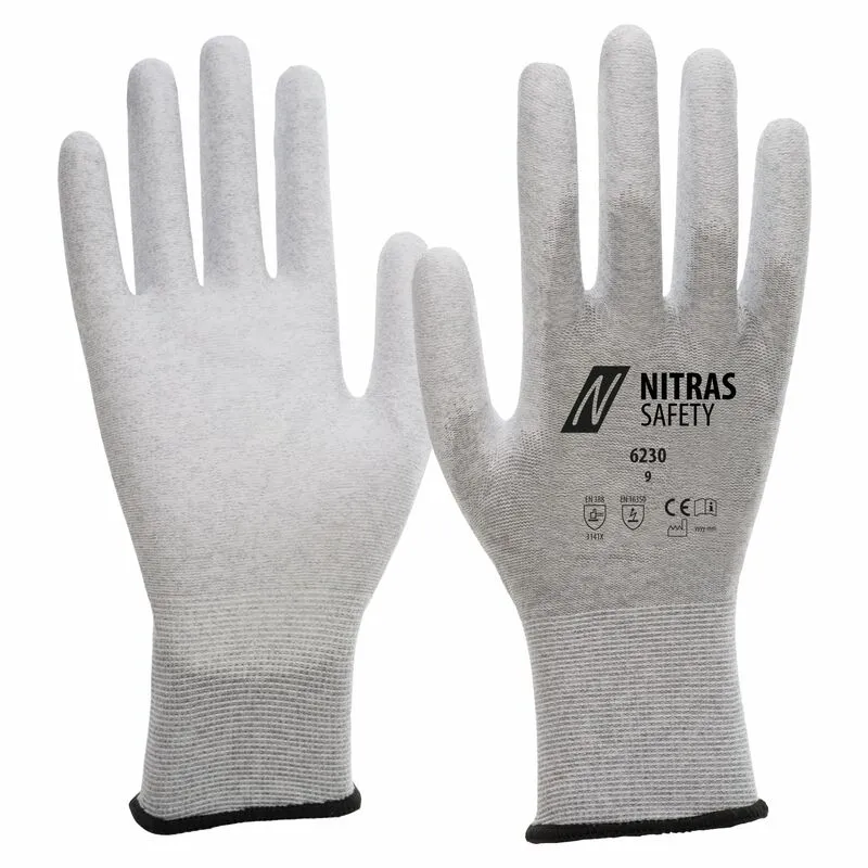 B-Ware NITRAS Handschuh Arbeitshandschuh Antistatikhandschuh Größe 10 Grau Weiß 24 PAAR