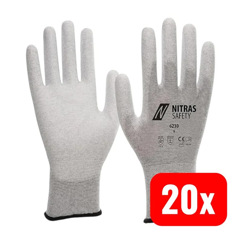 B-Ware NITRAS Handschuh Arbeitshandschuhe Antistatikhandschuh Größe 9 Grau Weiß 20 PAAR