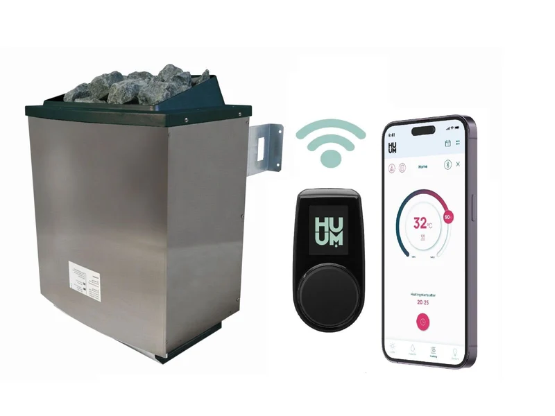Karibu Sauna Alcinda 2, 68 mm, inkl. 9 kW Bioofen ext. Steuerung Wifi HUUM - ohne Dachkranz -