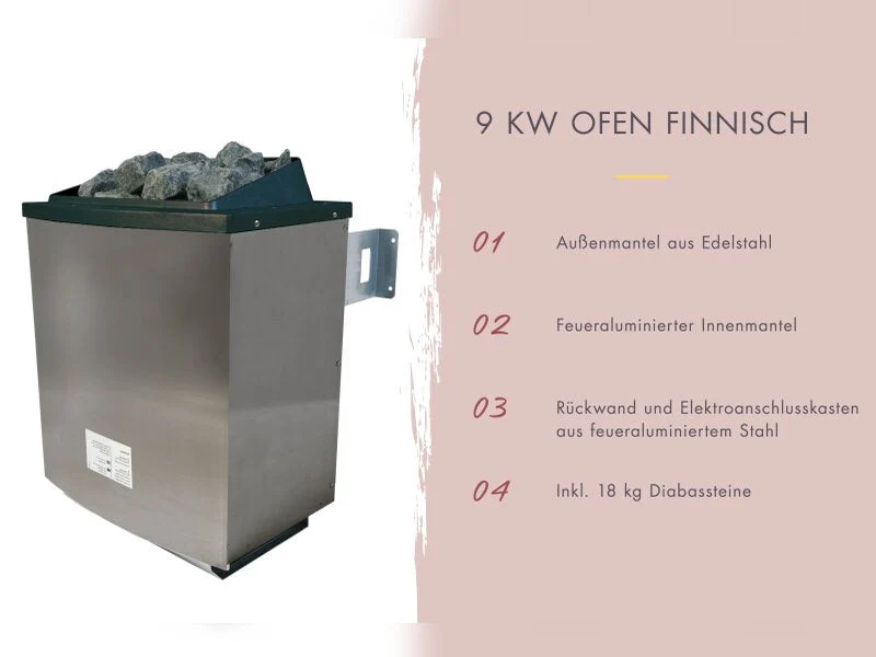 Karibu Sauna Askja 68 mm, inkl. 9 kW Ofen ext. Seuerung Wifi HUUM - mit Dachkranz -