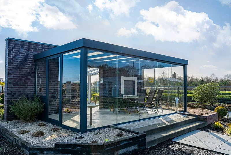 Terrassenüberdachung Flachdach 7x3m Wandanbau Anthrazit