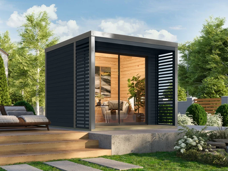 Karibu Hybrid Gartenhaus Saturn B, anthrazit/graualuminium, 38 mm, inkl. Fußboden