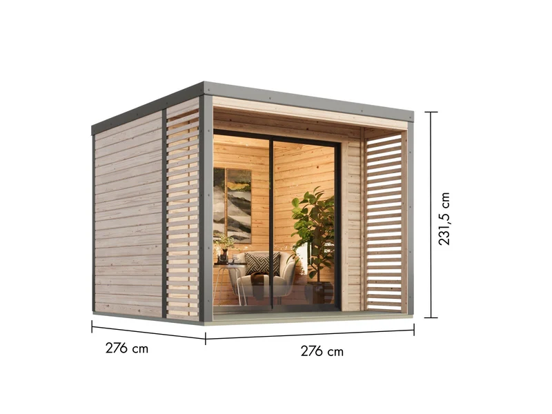 Karibu Hybrid Gartenhaus Saturn A, naturbelassen/graualuminium, 38 mm, inkl. Fußboden
