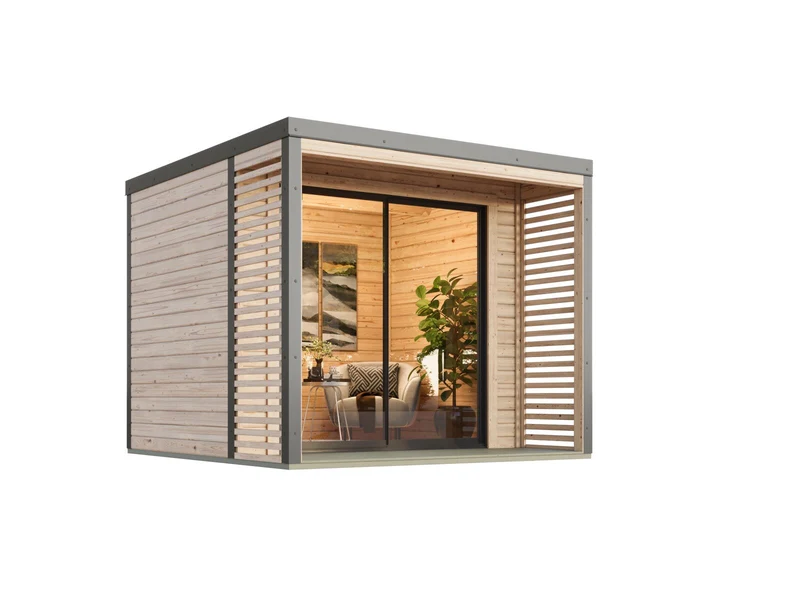 Karibu Hybrid Gartenhaus Saturn A, naturbelassen/graualuminium, 38 mm, inkl. Fußboden