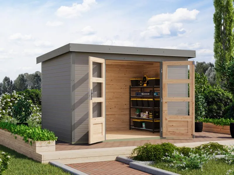 Karibu Hybrid Gartenhaus Jupiter 4 D wassergrau/graualuminium