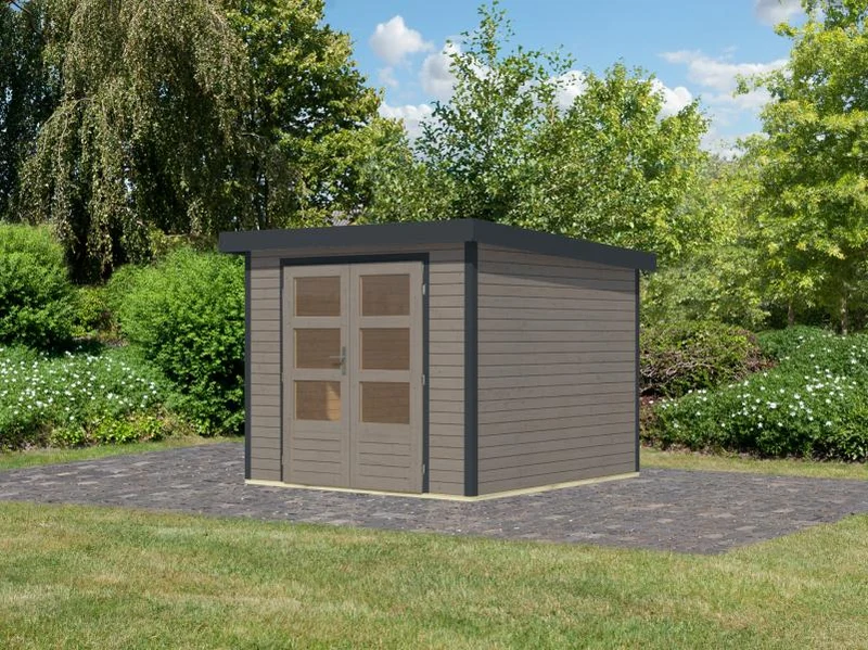 Karibu Hybrid Gartenhaus Jupiter 3,5 D wassergrau/anthrazit