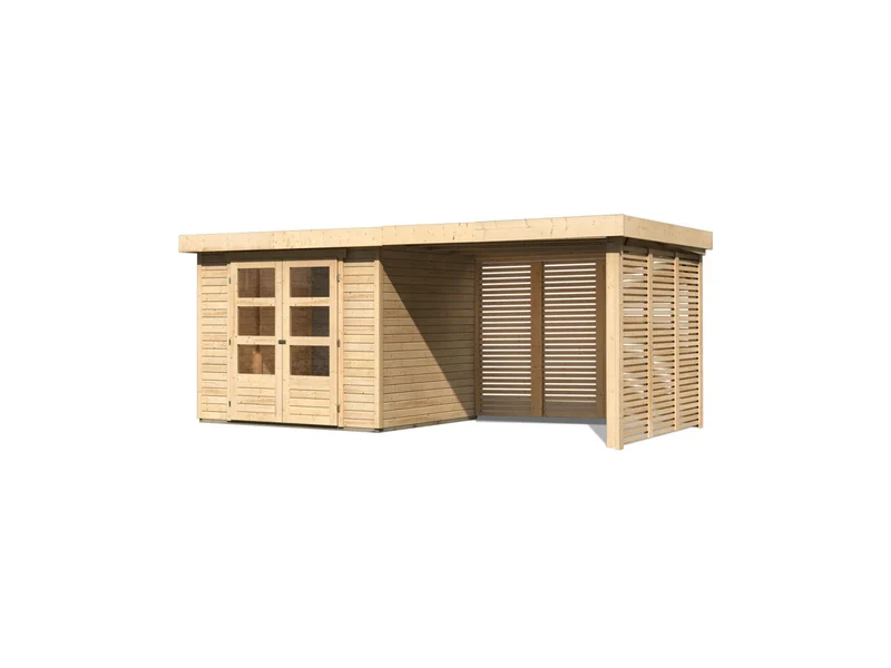 Karibu Gartenhaus Askola 3 mit Anbaudach 2,80 m, Seiten- und Rückwand in Lamellenoptik